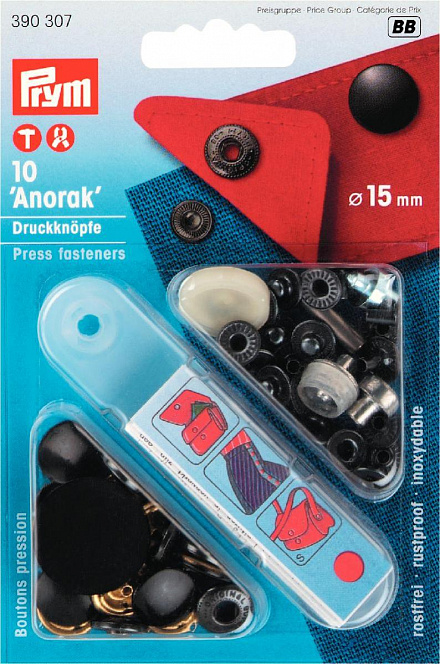 390307 Prym Кнопки "Anorak" черные 15мм